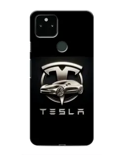 Чехол для Google Pixel 5 с картинкой «Tesla — серебристое авто»