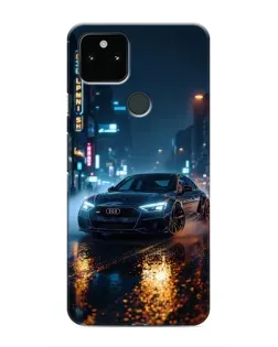 Чехол для Google Pixel 5 с картинкой «Ночной город и Audi»