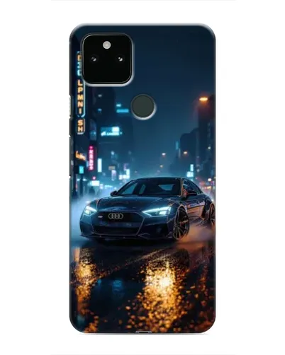 Чехол для Google Pixel 5 с картинкой «Ночной город и Audi»