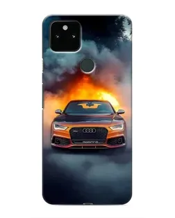 Чехол для Google Pixel 5 с картинкой «Audi в огненном дыму»