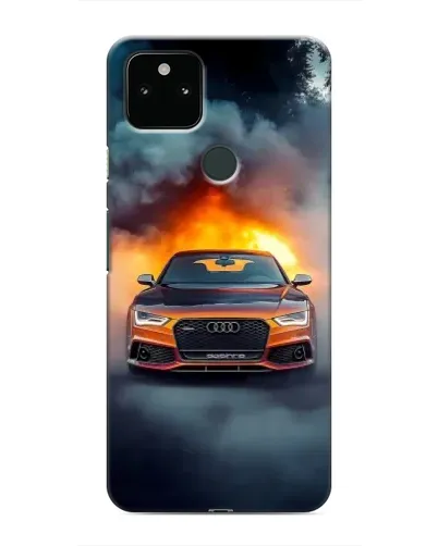Чехол для Google Pixel 5 с картинкой «Audi в огненном дыму»