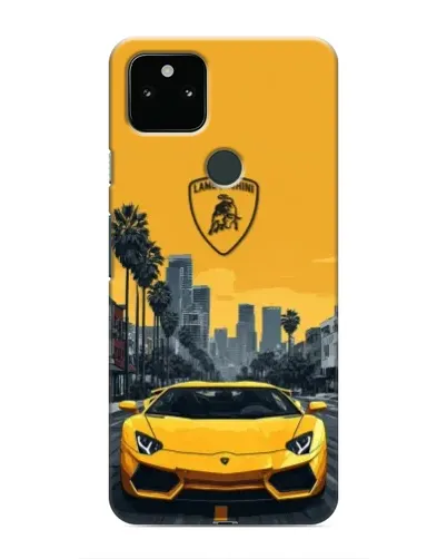 Чехол для Google Pixel 5 с картинкой «Желтый Lamborghini город»