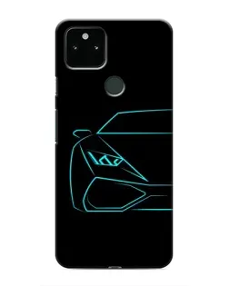 Чехол для Google Pixel 5 с картинкой «Голубой силуэт Lamborghini»
