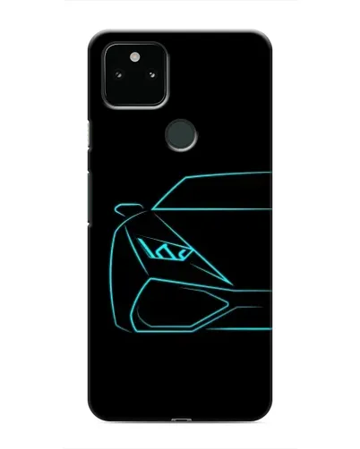 Чехол для Google Pixel 5 с картинкой «Голубой силуэт Lamborghini»