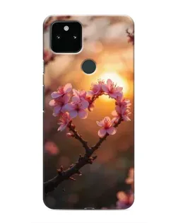 Чехол для Google Pixel 5 с картинкой «Розовый цвет сердце на фоне заката»