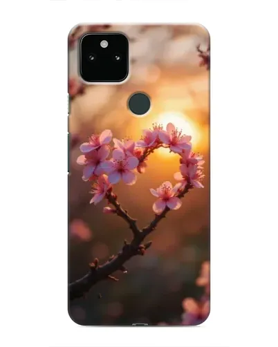 Чехол для Google Pixel 5 с картинкой «Розовый цвет сердце на фоне заката»