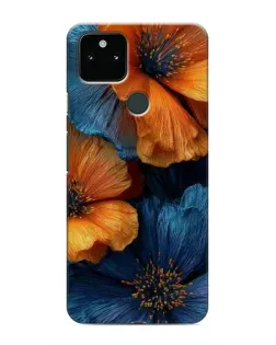 Чехол для Google Pixel 5 с картинкой «Яркая сине-оранжевая флора»