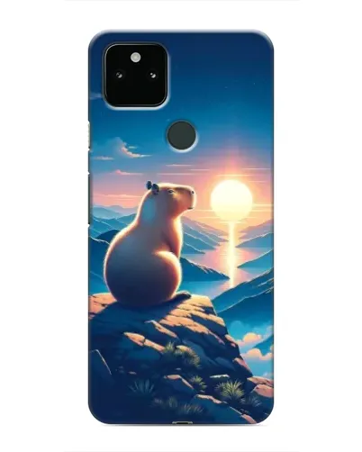 Чехол для Google Pixel 5a 5G с картинкой «Закат солнца с капибарой»