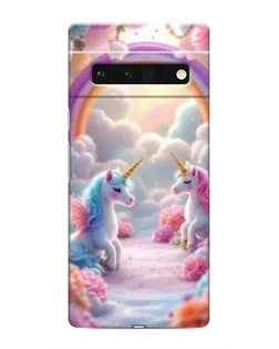 Чехол для Google Pixel 6 Pro с картинкой «Радуга и единороги»