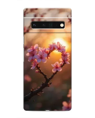 Чехол для Google Pixel 6 Pro с картинкой «Розовый цвет сердце на фоне заката»