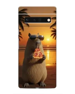 Чехол для Google Pixel 6 Pro с картинкой «Капибара с пиццей»