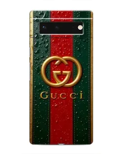 Чехол для Google Pixel 6 с картинкой «Gucci — фирменная полоса и золото»