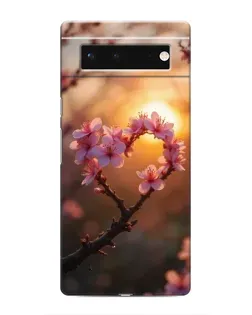 Чехол для Google Pixel 6 с картинкой «Розовый цвет сердце на фоне заката»