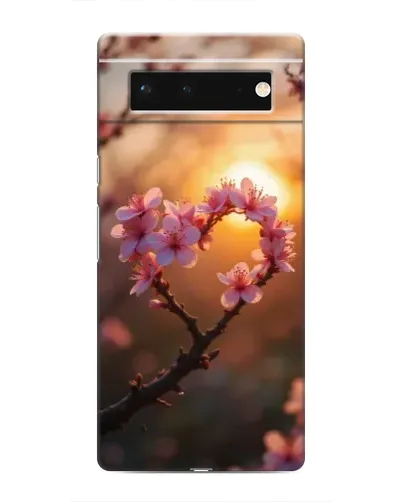 Чехол для Google Pixel 6 с картинкой «Розовый цвет сердце на фоне заката»
