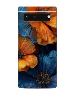 Чехол для Google Pixel 6 с картинкой «Яркая сине-оранжевая флора»
