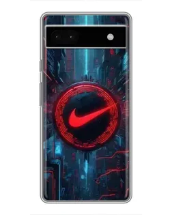 Чехол для Google Pixel 6a с картинкой «Техногенный стиль Nike»
