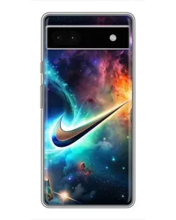 Чехол для Google Pixel 6a с картинкой «Космический Nike Swoosh»