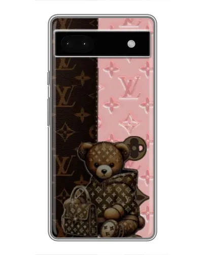 Чехол для Google Pixel 6a с картинкой «Мишка в стиле LV»