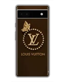 Чехол для Google Pixel 6a с картинкой «LV — золотая печать»