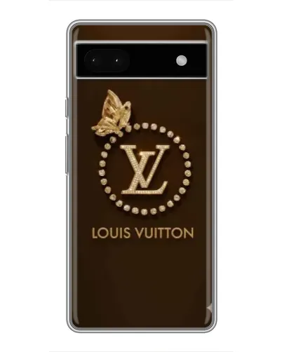 Чехол для Google Pixel 6a с картинкой «LV — золотая печать»