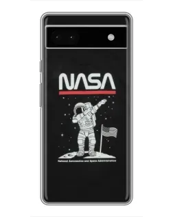 Чехол для Google Pixel 6a с картинкой «NASA — шагаем по Луне»