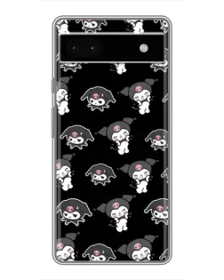 Чехол для Google Pixel 6a с картинкой «Черный паттерн Kuromi»