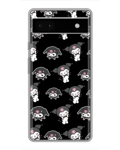 Чехол для Google Pixel 6a с картинкой «Черный паттерн Kuromi»