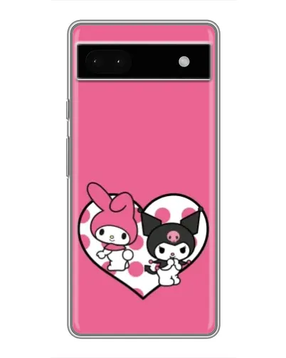 Чехол для Google Pixel 6a с картинкой «Kuromi и My Melody»