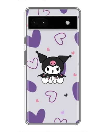 Чехол для Google Pixel 6a с картинкой «Kuromi и лавандовые сердца»