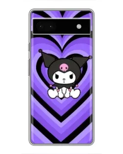 Чехол для Google Pixel 6a с картинкой «Kuromi и фиолетовые сердца»