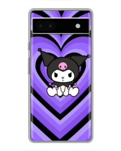 Чехол для Google Pixel 6a с картинкой «Kuromi и фиолетовые сердца»