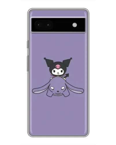 Чехол для Google Pixel 6a с картинкой «Kuromi на лиловом фоне»