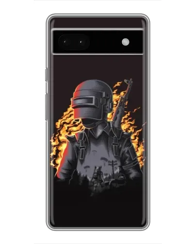 Чехол для Google Pixel 6a с картинкой «PUBG — огненный силуэт»