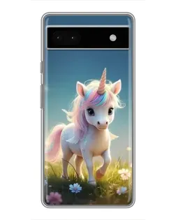 Чехол для Google Pixel 6a с картинкой «Единорог на поляне»