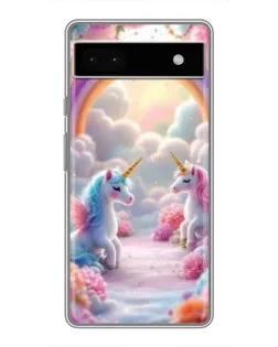 Чехол для Google Pixel 6a с картинкой «Радуга и единороги»