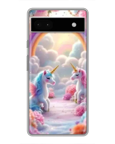 Чехол для Google Pixel 6a с картинкой «Радуга и единороги»