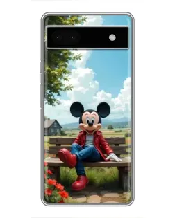 Чехол для Google Pixel 6a с картинкой «Микки на скамейке»