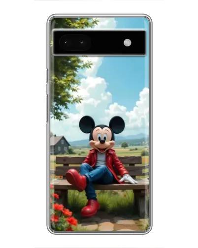 Чехол для Google Pixel 6a с картинкой «Микки на скамейке»