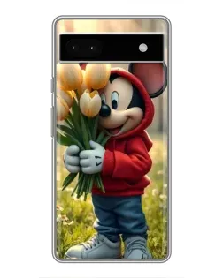 Чехол для Google Pixel 6a с картинкой «Микки с тюльпанами»