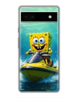 Чехол для Google Pixel 6a с картинкой «Спанч Боб на гидроцикле»