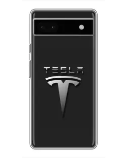 Чехол для Google Pixel 6a с картинкой «Стальной логотип Tesla»