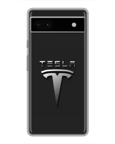 Чехол для Google Pixel 6a с картинкой «Стальной логотип Tesla»