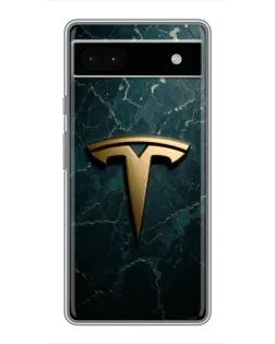 Чехол для Google Pixel 6a с картинкой «Мраморная Tesla Gold»