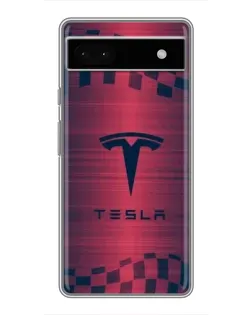Чехол для Google Pixel 6a с картинкой «Тесла красный карбон»