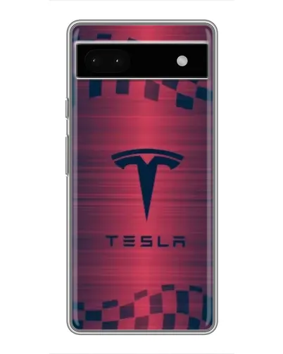 Чехол для Google Pixel 6a с картинкой «Тесла красный карбон»