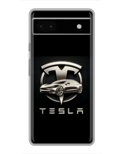 Чехол для Google Pixel 6a с картинкой «Tesla — серебристое авто»