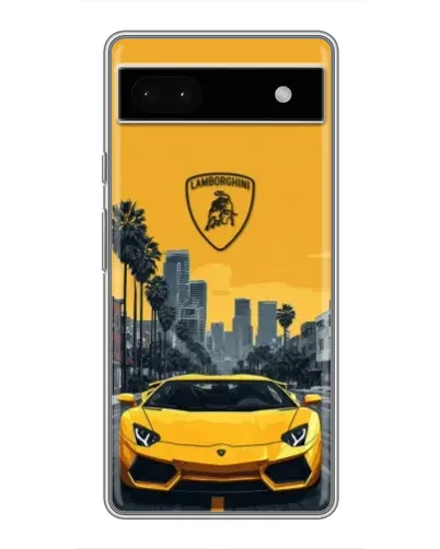 Чехол для Google Pixel 6a с картинкой «Желтый Lamborghini город»