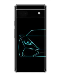 Чехол для Google Pixel 6a с картинкой «Голубой силуэт Lamborghini»