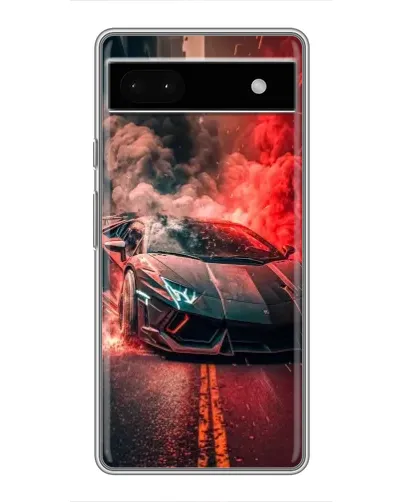 Чехол для Google Pixel 6a с картинкой «Lamborghini красный дым»