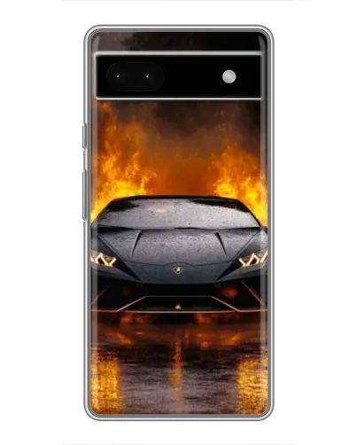 Чехол для Google Pixel 6a с картинкой «Lamborghini в огне»